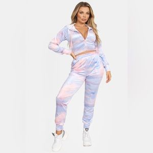 SKY TIE DYE VELVET TRACK SET